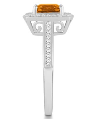 Citrine (1-1/2 ct. t.w.) and Diamond (1/4 ct. t.w.) Halo Ring in Sterling Silver