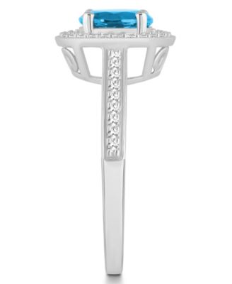 Blue Topaz (1-2/3 ct. t.w.) and Diamond (1/5 ct. t.w.) Halo Ring in Sterling Silver