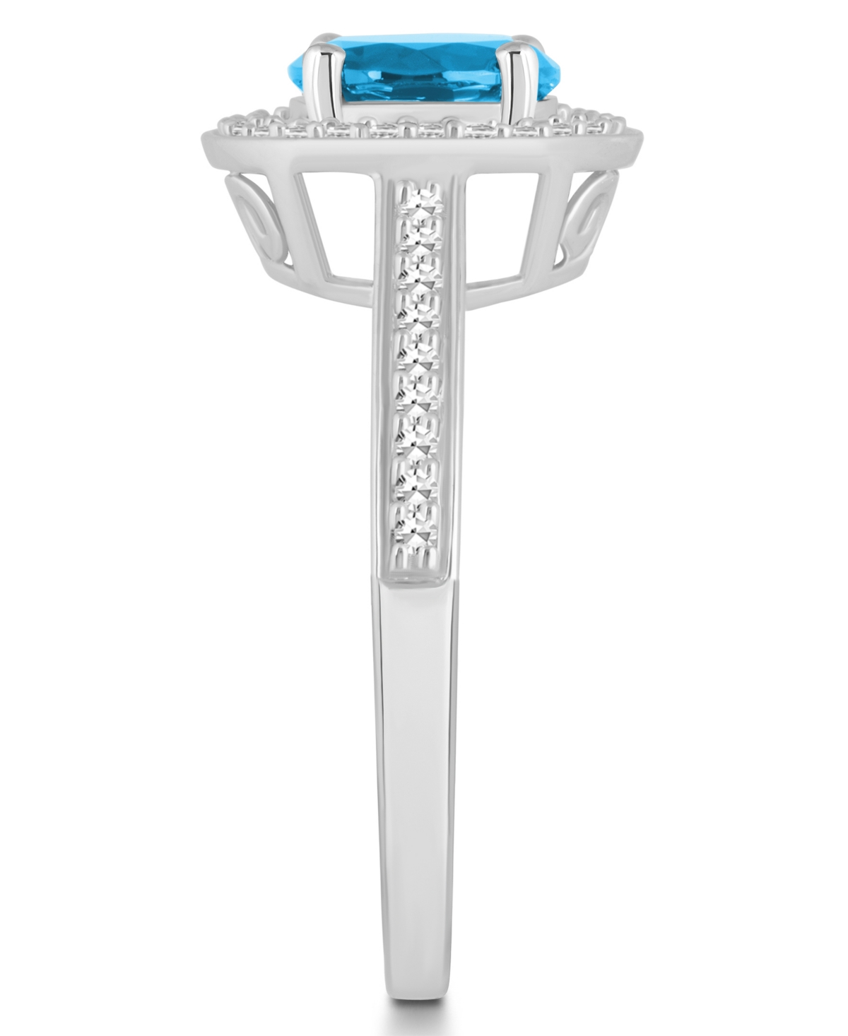 Macy's(1-2/3 ct. t.w.) and Diamond (1/5 ct. t.w.) Halo Ring in Sterling Silver - Blue Topaz