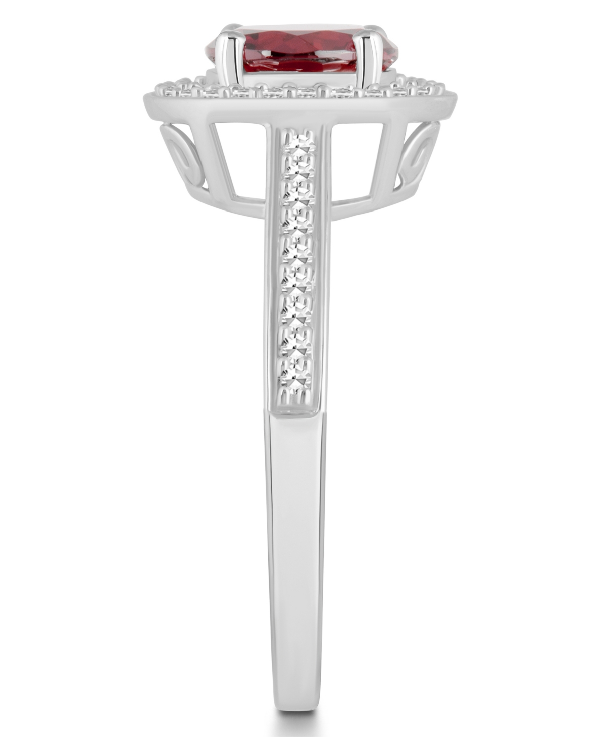 Macy's(1-2/3 ct. t.w.) and Diamond (1/5 ct. t.w.) Halo Ring in Sterling Silver - Garnet