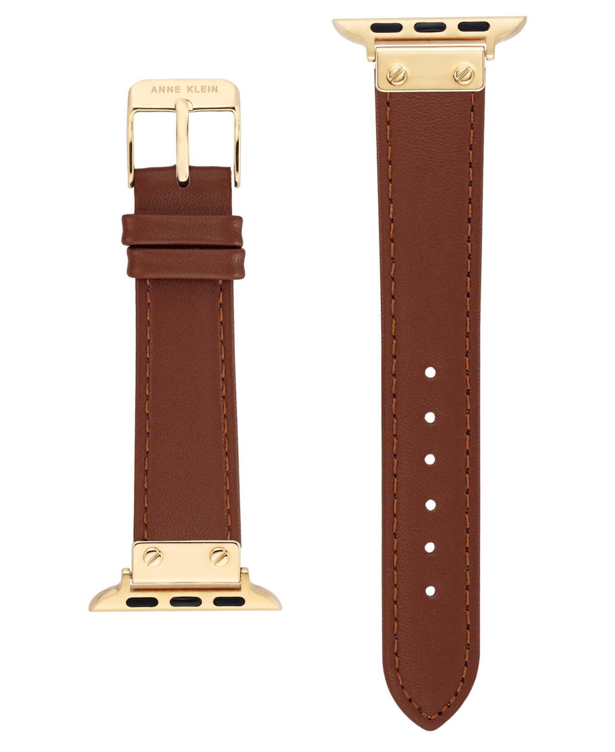 Women's Brown Genuine Leather Band Compatible with 42/44/45/Ultra/Ultra 2 Apple Watch - Brown, Gold-Tone