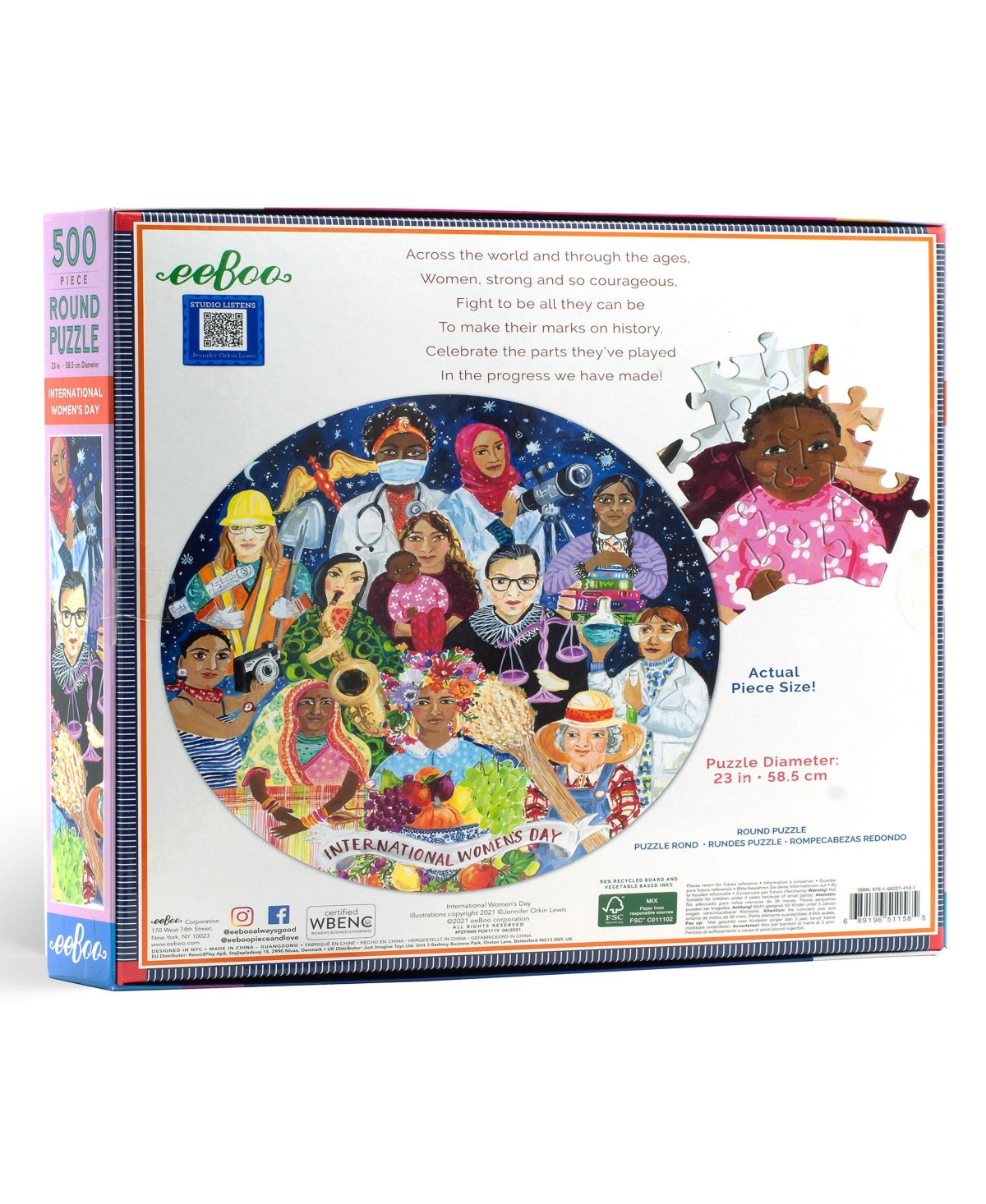 Shop Eeboo Piece And Love International Women's Day Round Jigsaw Puzzle Set, 500 Piece In Multi