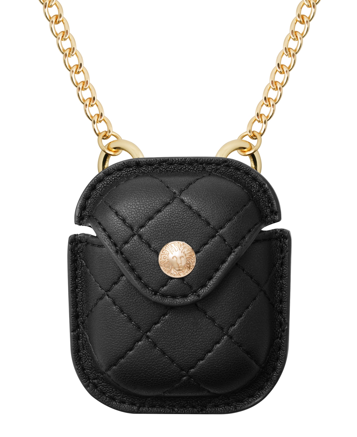 Anne Klein Women's Black Faux Leather Holder With Gold-tone Alloy Chain In Black/gold-tone
