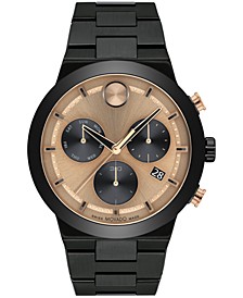 Men's Bold Fusion Swiss Quartz Chronograph Ionic Plated Black Steel Bracelet Watch 44mm