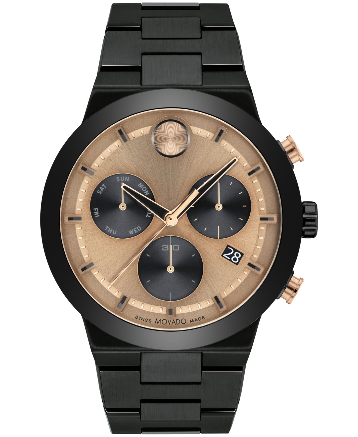 Мужские часы Movado Bold Fusion Swiss Quartz Chronograph Ionic Plated Black Steel Bracelet Watch 44mm — фото 1