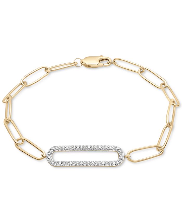 Macy's Diamond Elongated Pavé Link Paperclip Link Bracelet (1/6 ct