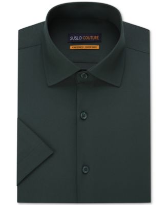 Men's Slim Fit Performance Short Sleeves Solid Button Down Shirt