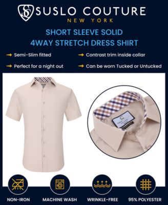 Men's Slim Fit Performance Short Sleeves Solid Button Down Shirt