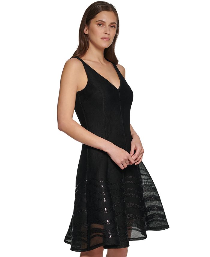DKNY Embroidered Mesh Fit & Flare Dress & Reviews - Dresses - Women ...