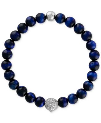 Esquire Men's Jewelry - Onyx & Lion Bead Stretch Bracelet in 14k Gold-Plated Sterling Silver, (Also in Blue Tiger Eye)