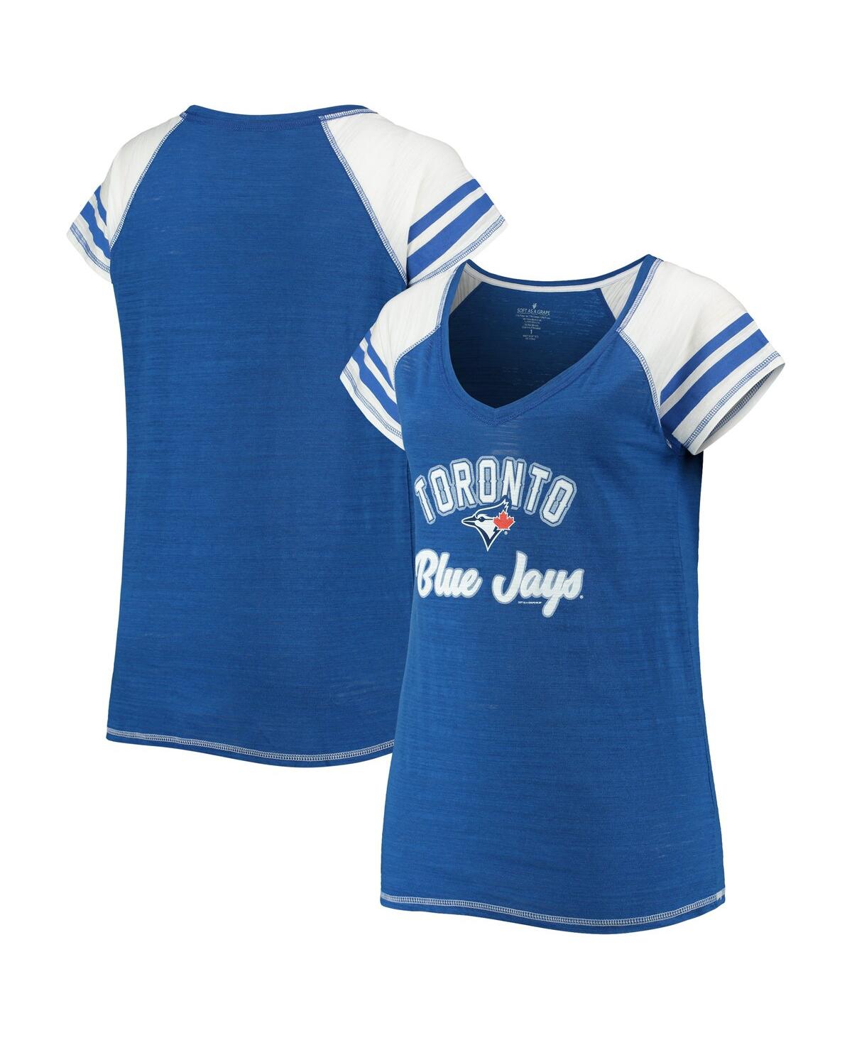 Women's Soft As A GrapeToronto Blue Jays Curvy Colorblock Tri-Blend Raglan V-Neck T-shirt - Royal