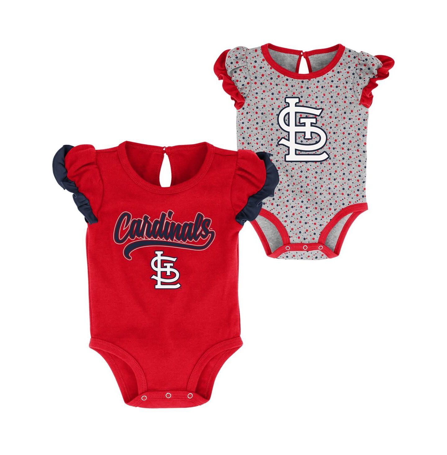 Комплекты Outerstuff Red, Heathered Gray St. Louis Cardinals Scream and Shout Two-Pack Bodysuit Set для малышей — фото 1