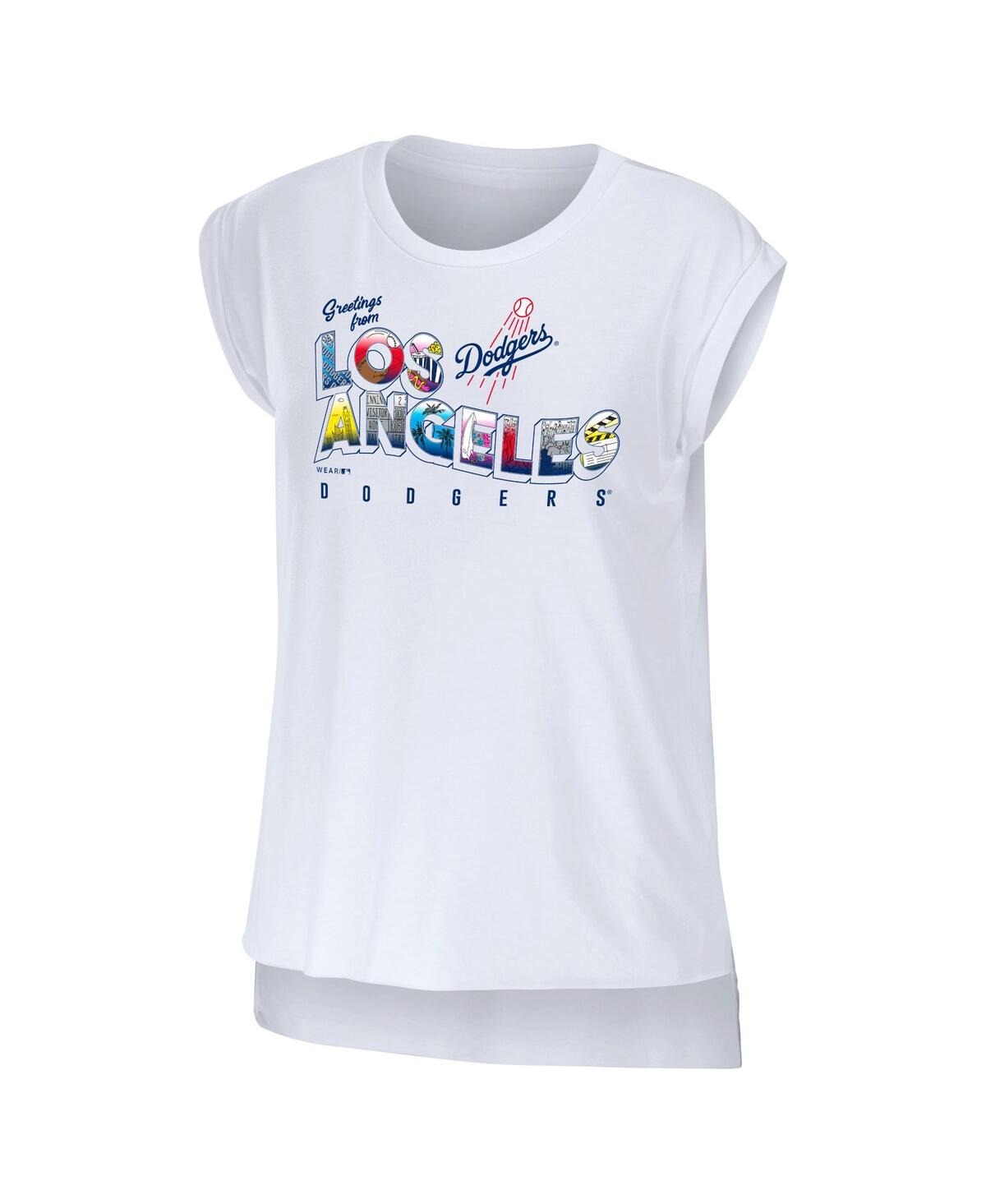 Shop Wear By Erin Andrews Women's  White Los Angeles Dodgers Greetings From T-shirt