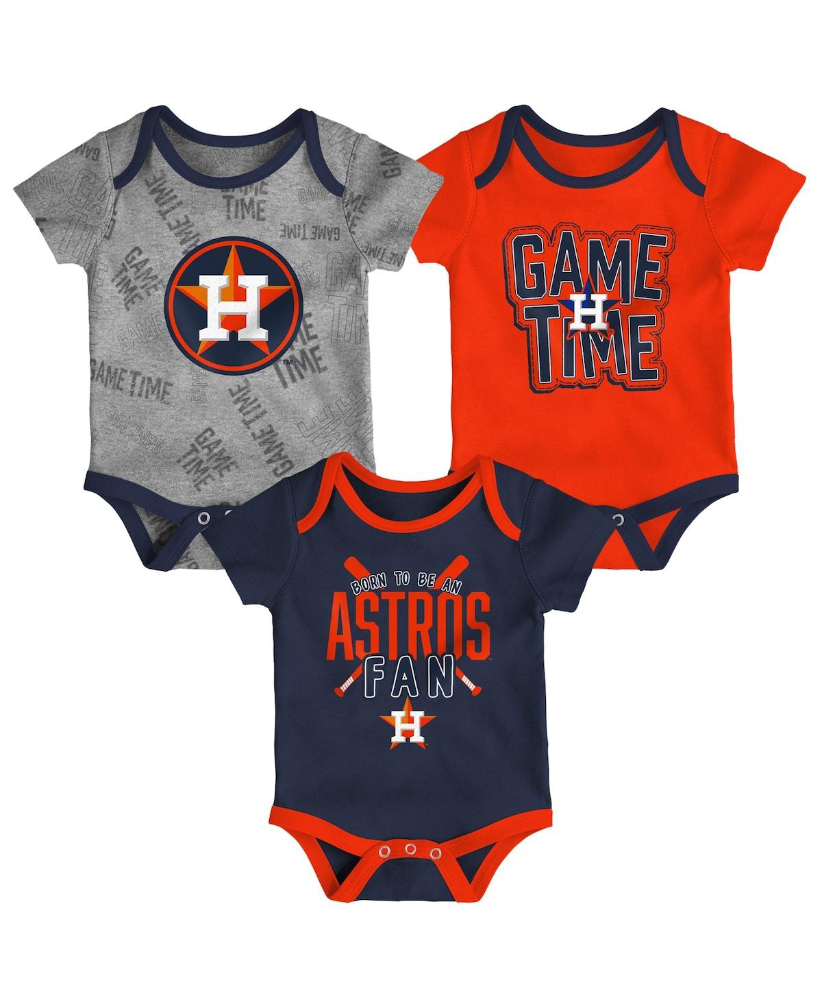 Outerstuff Babies' Newborn And Infant Boys And Girls Houston Astros Navy, Orange, Heathered Gray Game Time Three-piece In Navy,orange,heathered Gray