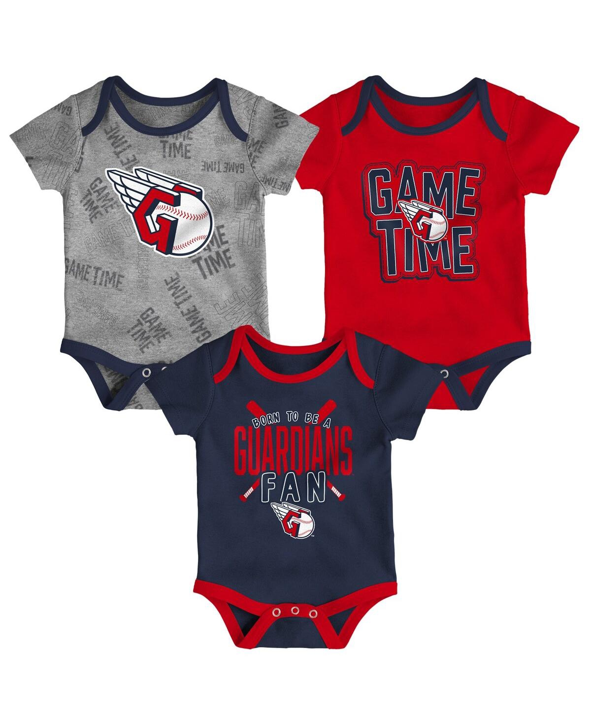 Shop Outerstuff Newborn And Infant Boys And Girls Cleveland Guardians Navy, Red, Heathered Gray Game Time Three-piec In Navy,red,heathered Gray