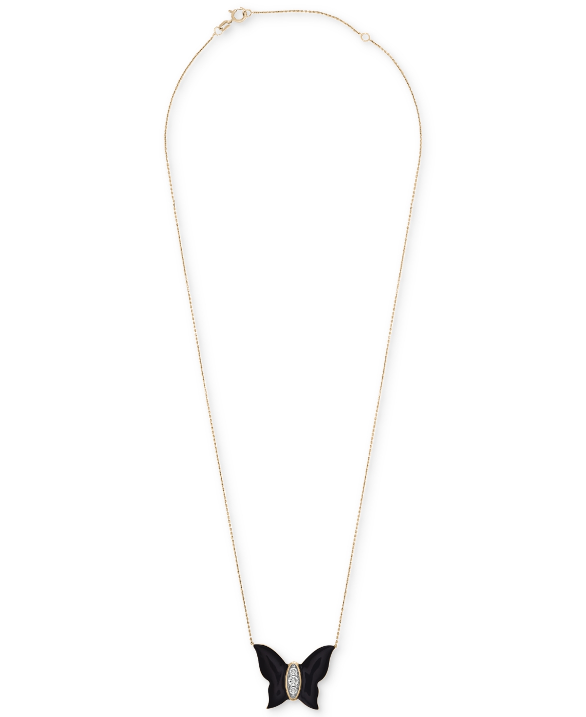 Wrapped Diamond Enamel Butterfly Necklace (1/10 Ct. T.w.) In 10k Yellow Gold, 17" + 1" Extender