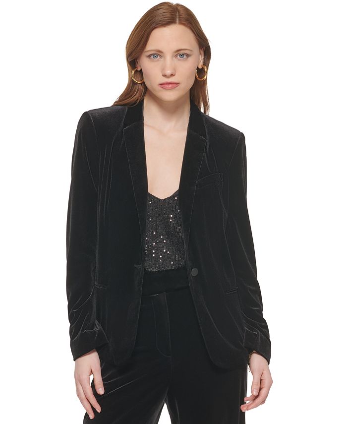 Calvin Klein Women's Velvet One Button Jacket & Reviews - Jackets ...