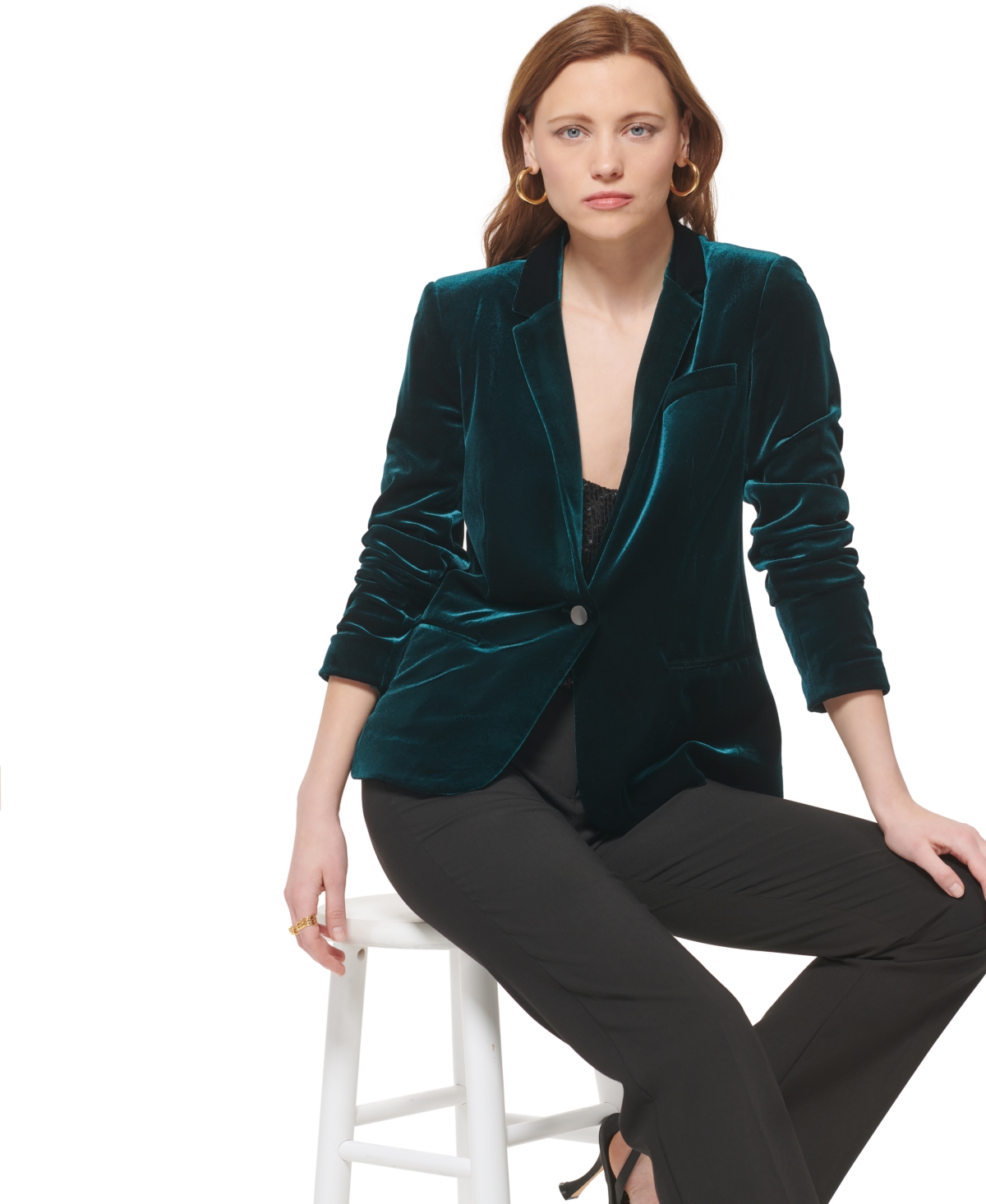Calvin Klein Women's Velvet Blazer In Malachite | ModeSens
