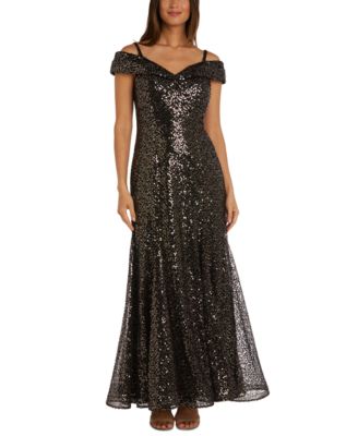 R & M Richards - Women's Sequined Off-The-Shoulder Gown