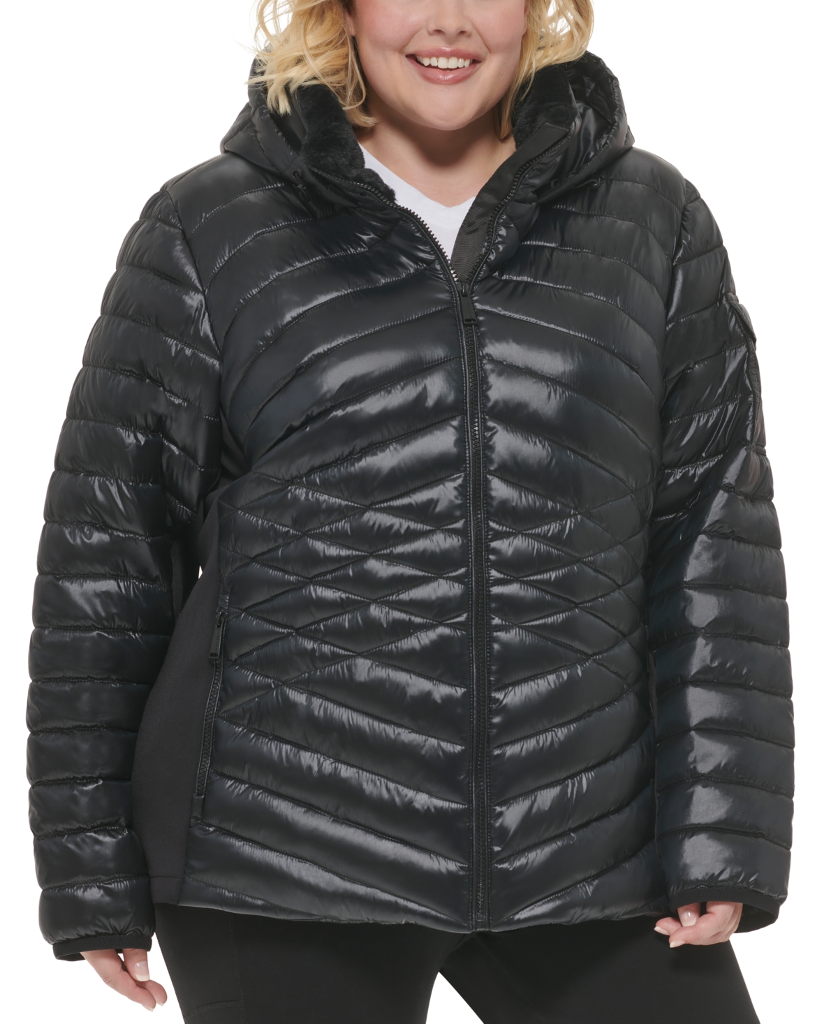 Calvin Klein Plus Size Quilted Glossy Fleece-Lined Coat