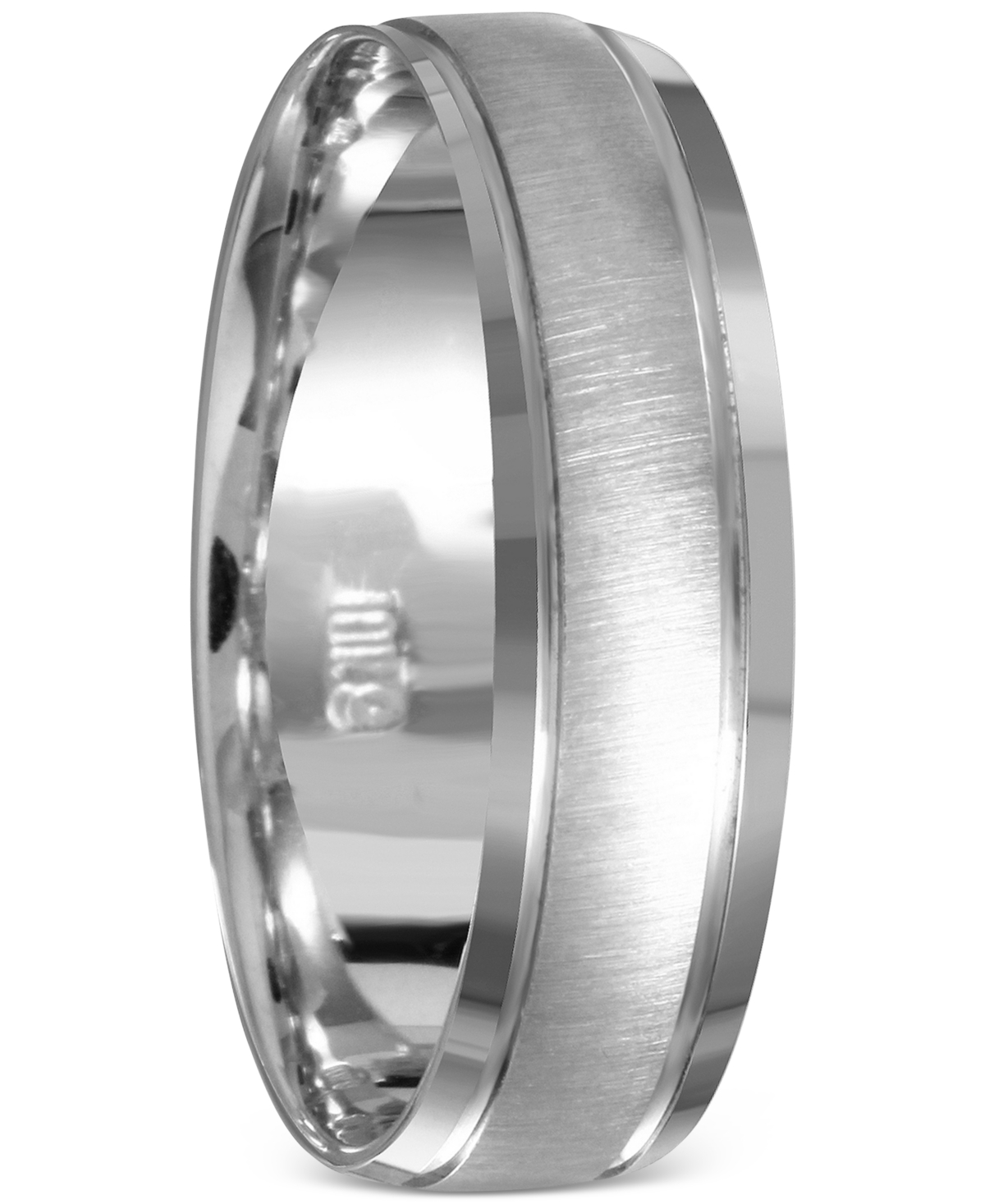 Men's Beveled Edge Satin Finish Comfort Fit Wedding Band in 14k- White Gold