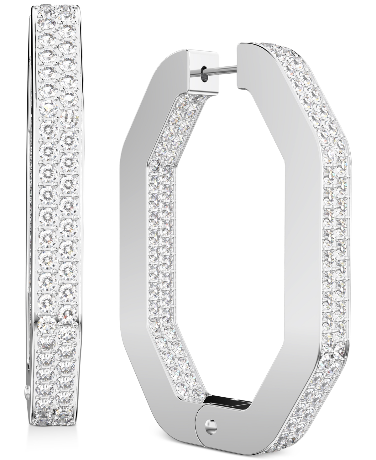 Shop Swarovski Dextera Crystal Pave Octagonal Small Hoop Earrings, .62" In Silver