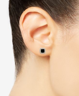 Diamond Black Enamel Square Halo Stud Earrings (1/6 ct. t.w.) in 10k Gold (Also in Red Enamel), Created for Macy's