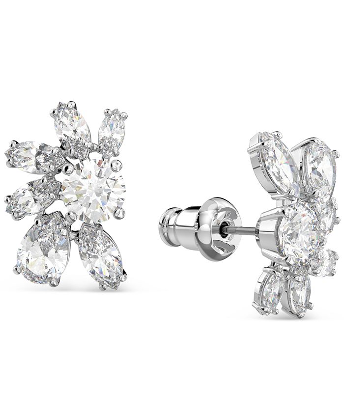 Swarovski Silver-Tone Crystal Flower Stud Earrings - Macy's