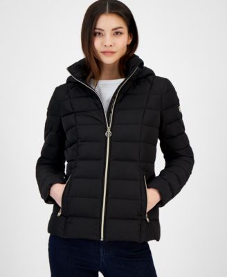 MICHAEL Michael Kors Women s Petite Hooded Stretch Packable Down Puffer Coat Created for Macy s Macy s