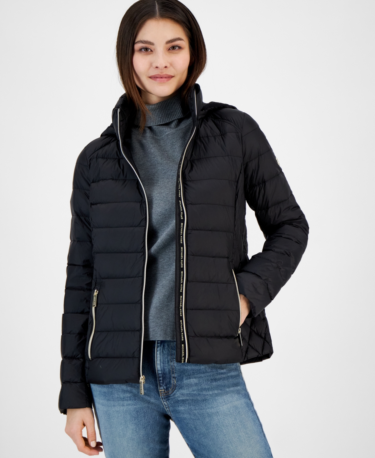 Michael Kors Michael Michael Kors Women s Hooded Packable Down Puffer Coat Regular Petite Created for Macy s Luggage Smart Closet