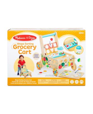 Wooden Shape Sorting Grocery Cart Push Toy & Puzzles