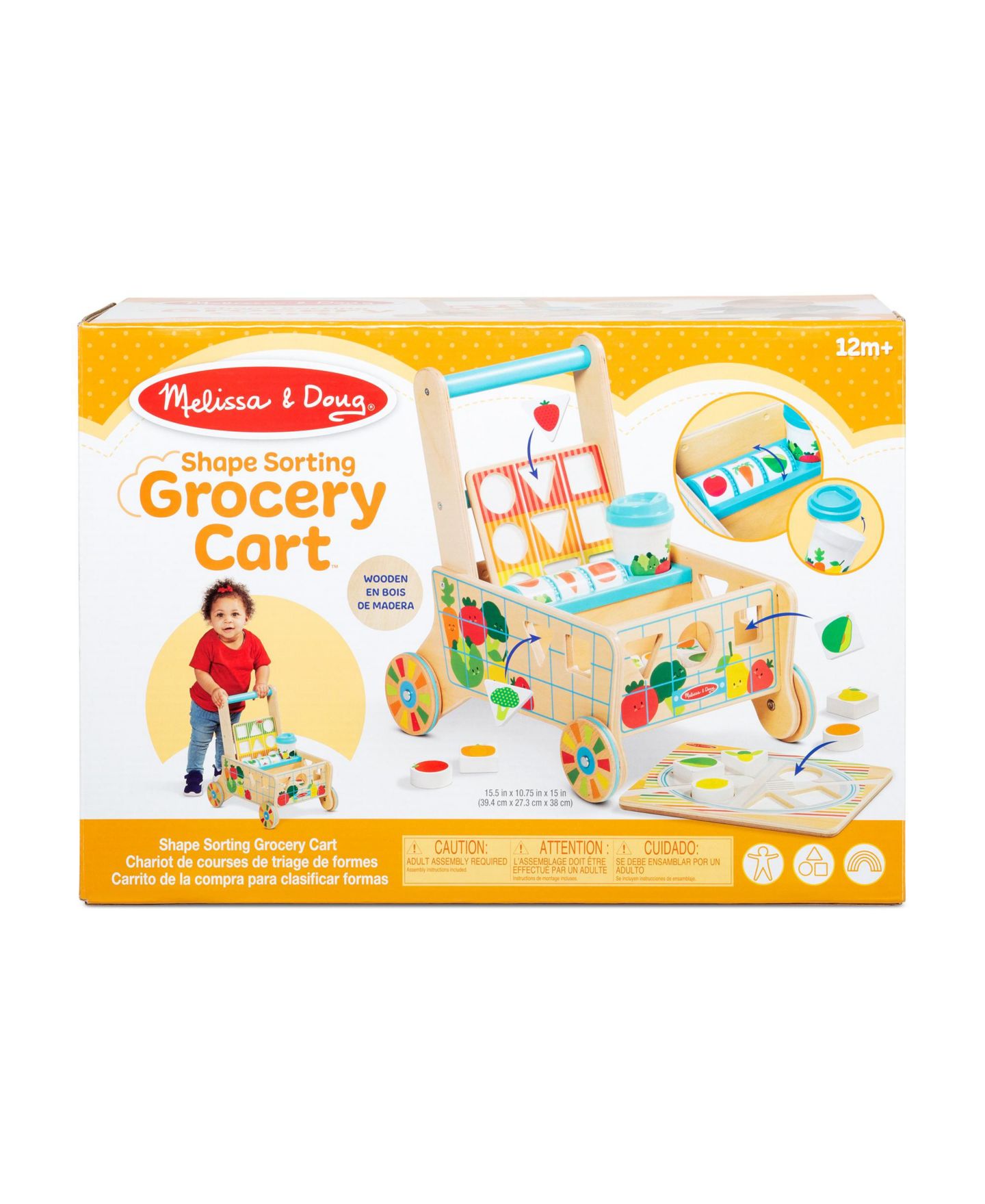 Детская игрушка Melissa and Doug Wooden Shape-Sorting Grocery Cart Push Toy with Puzzle Boards, Ages 12 Months to 2 Years — фото 2