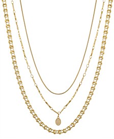 14K Gold Flash Plated Brass Virgin Mary Pendant on a Link Bar Chain, 3-Piece Necklace Set