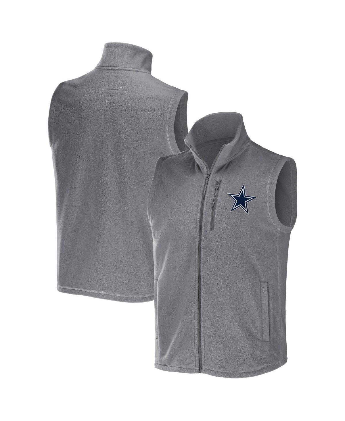 FANATICS MEN'S NFL X DARIUS RUCKER COLLECTION BY FANATICS GRAY DALLAS COWBOYS POLAR FLEECE FULL-ZIP VEST