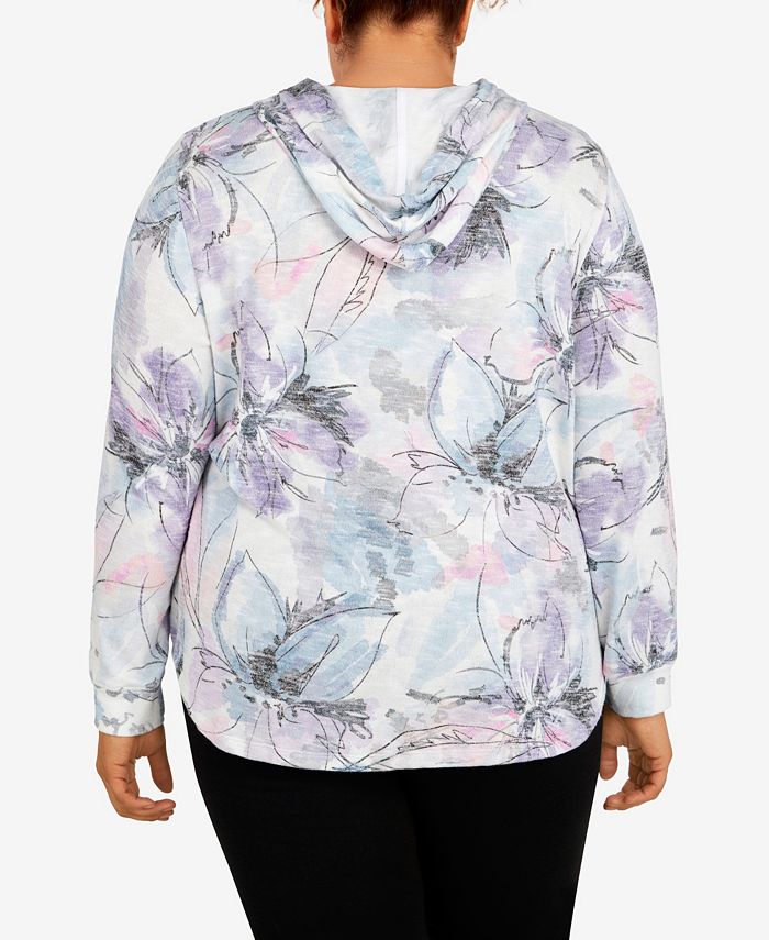 Alfred Dunner Plus Size Victoria Falls Long Sleeves Floral Print Hoodie