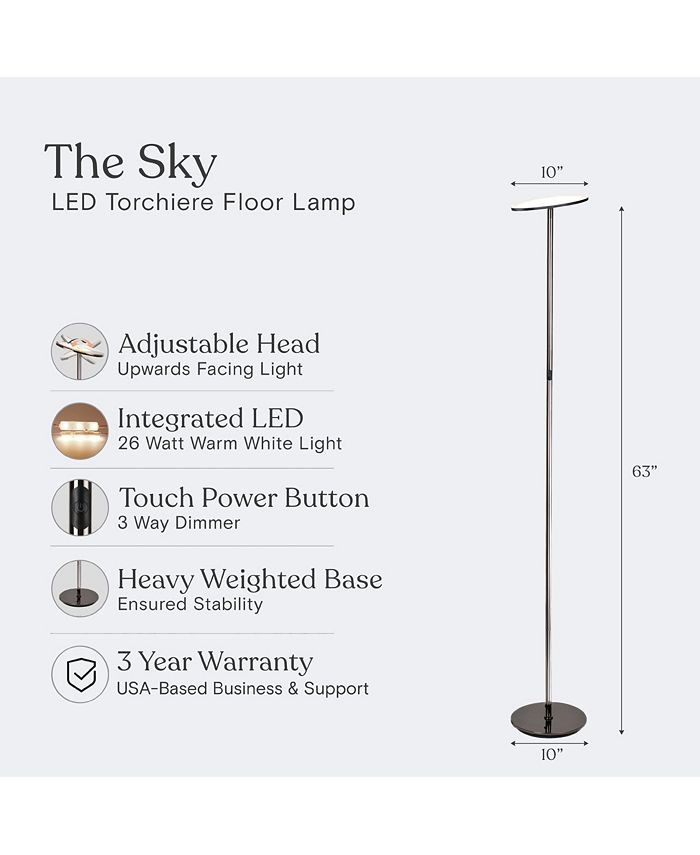 Brightech Sky LED Torchiere Floor Lamp with Adjustable Head - Gunmetal ...
