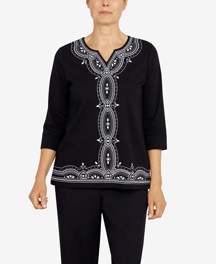 Alfred Dunner Plus Size Theater District Solid Split Neck 3/4 Sleeve