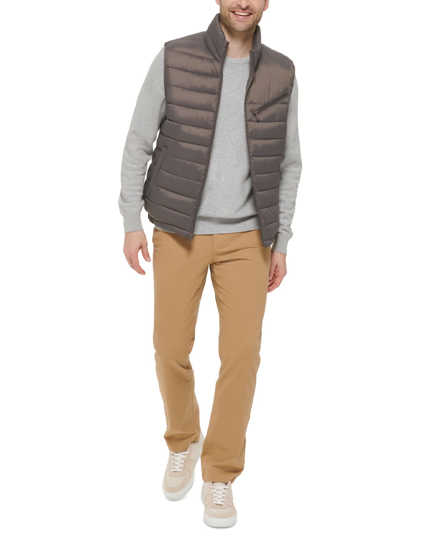 Мужской жилет Cole Haan Zip-Front Puffer Vest, цвет: Угольный — фото 4