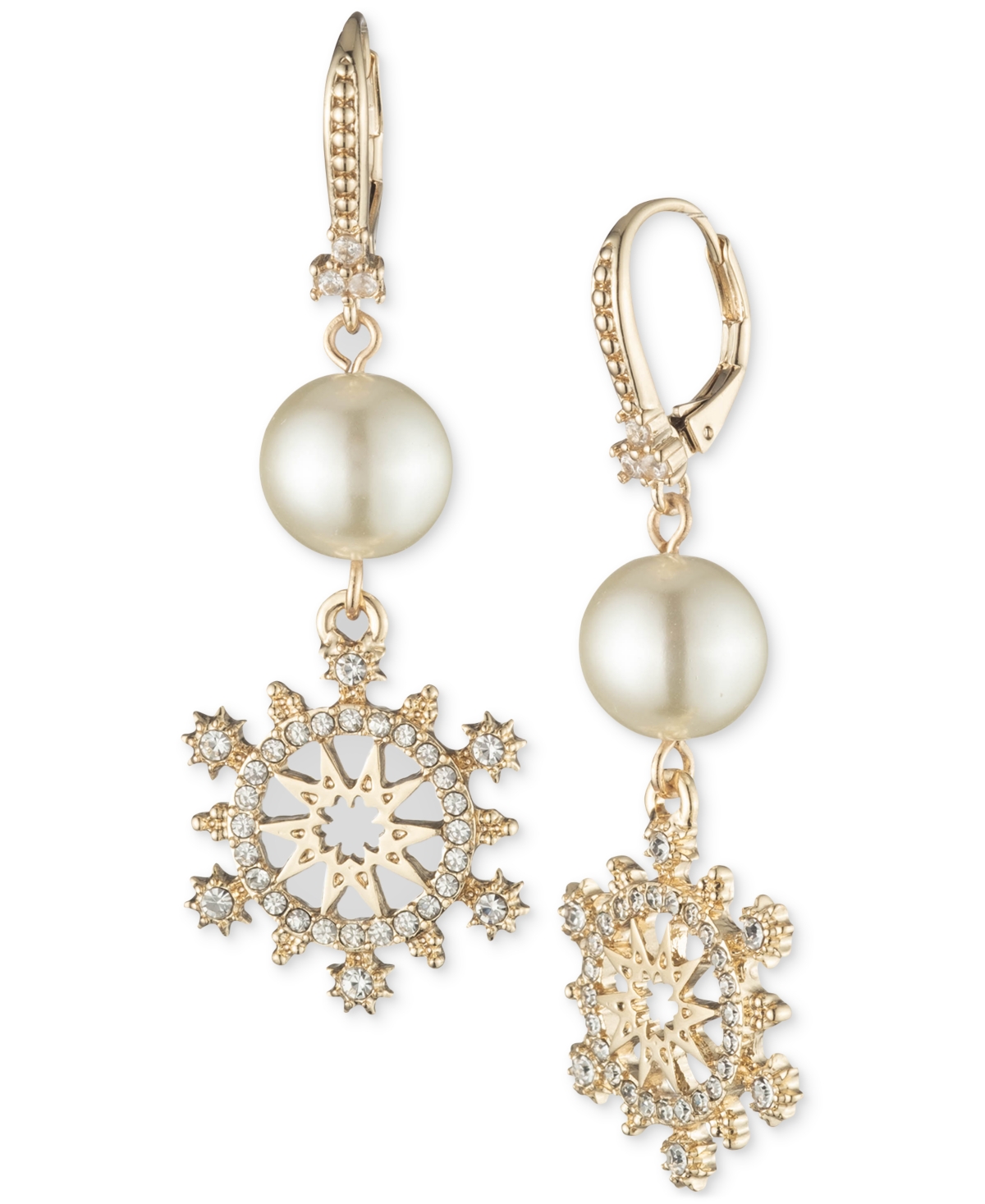 Marchesa Gold-tone Crystal Starburst & Imitation Pearl Double Drop Earrings