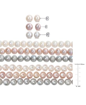 7-Pc. Set White, Black, & Gray Cultured Freshwater Pearl (7-1/2 - 8mm) Necklace, Bracelets, & Stud Earrings