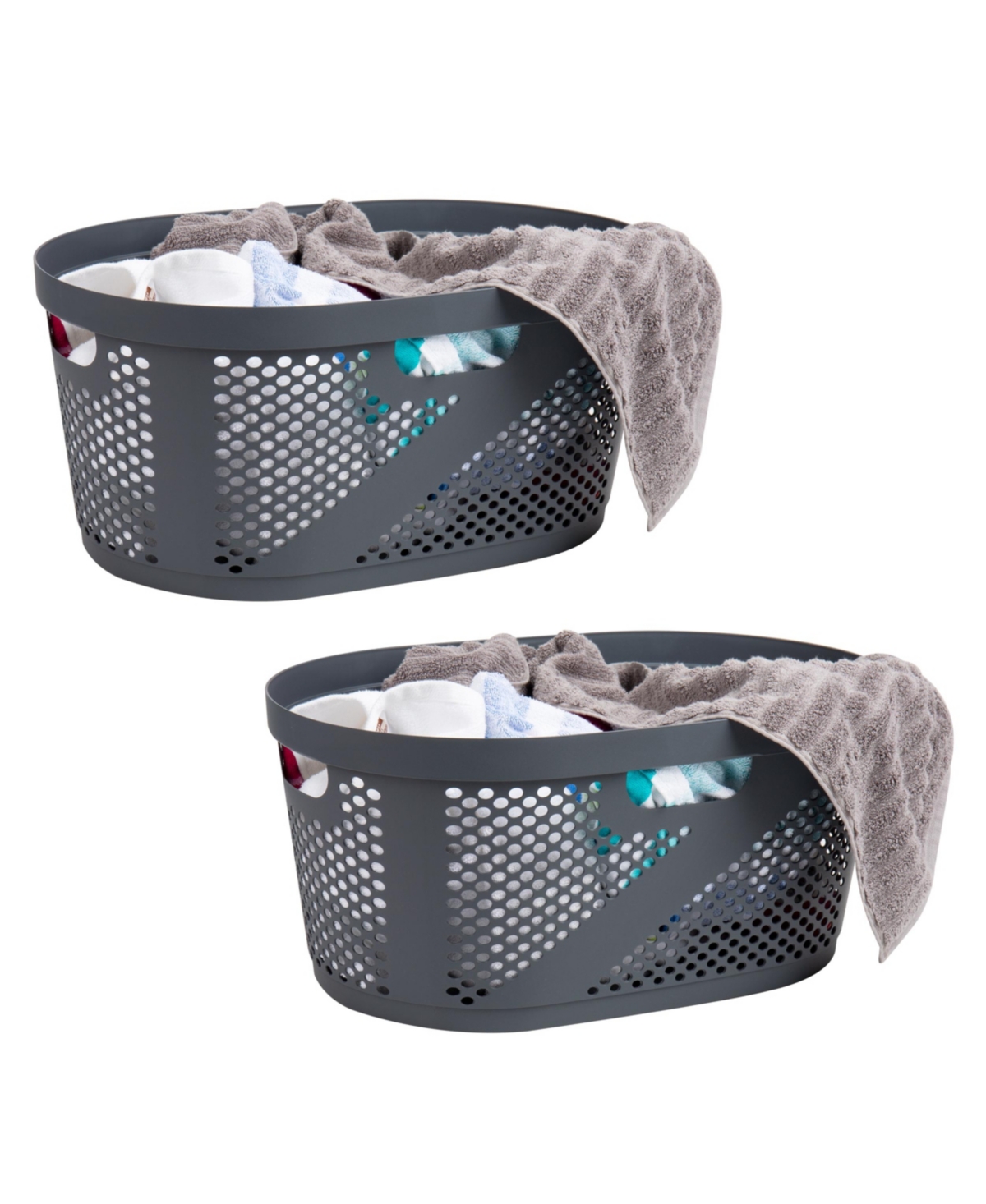 Mind Reader Basket Collection, Laundry Basket, 40 Liter (10kg/22lbs) Capacity, Cut Out Handles, Set Of 2 In Gray