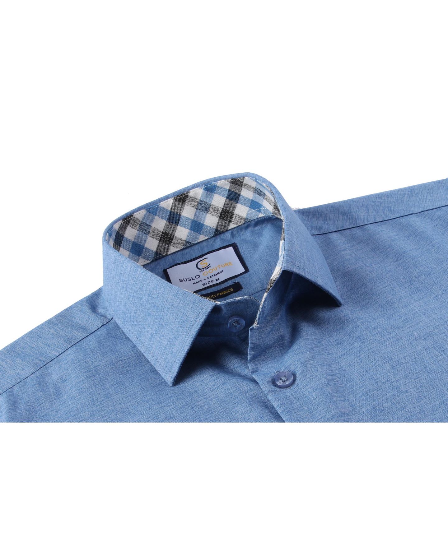 Мужская рубашка Suslo Couture Slim Fit Linen Look Short Sleeve Button Down Shirt, цвет: Тёмно-синий — фото 3