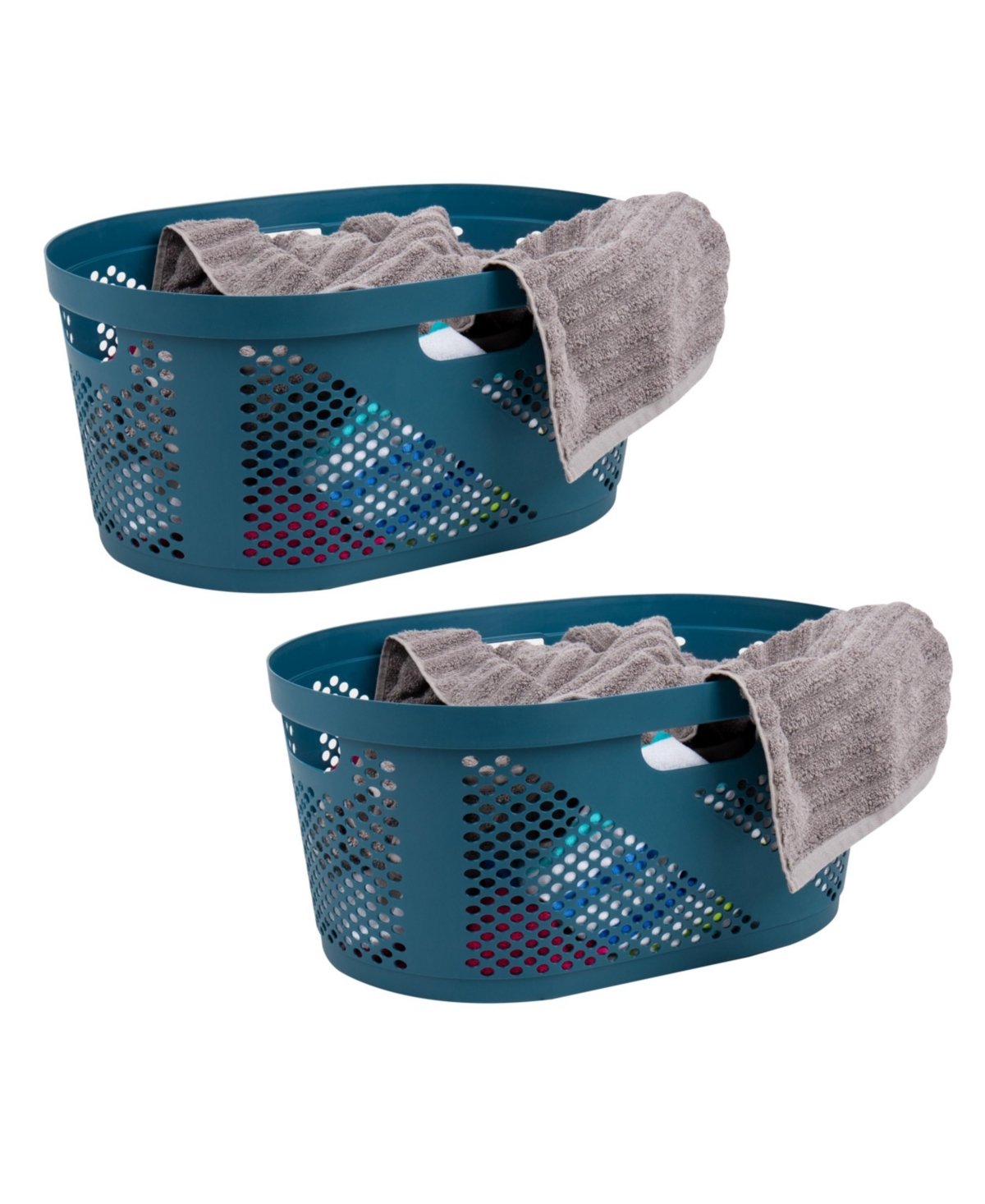 Mind Reader Basket Collection, Laundry Basket, 40 Liter (10kg/22lbs) Capacity, Cut Out Handles, Set Of 2 In Blue