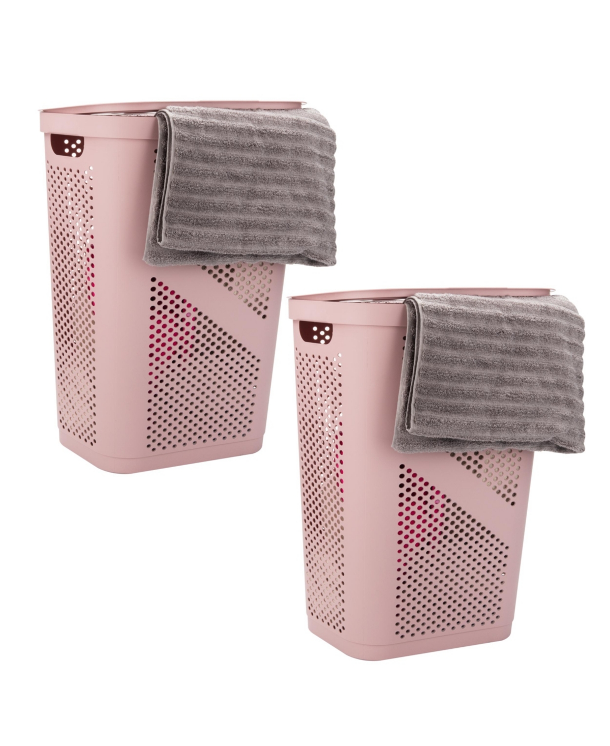 Mind Reader Basket Collection, Slim Laundry Hamper, 60 Liter 15kg/33lbs Capacity, Attached Hinged Lid, Set Of 2 In Pink