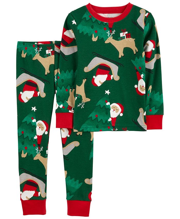 Carter s Baby Green Santa Christmas Print Snug Fit Pajama 2 Piece
