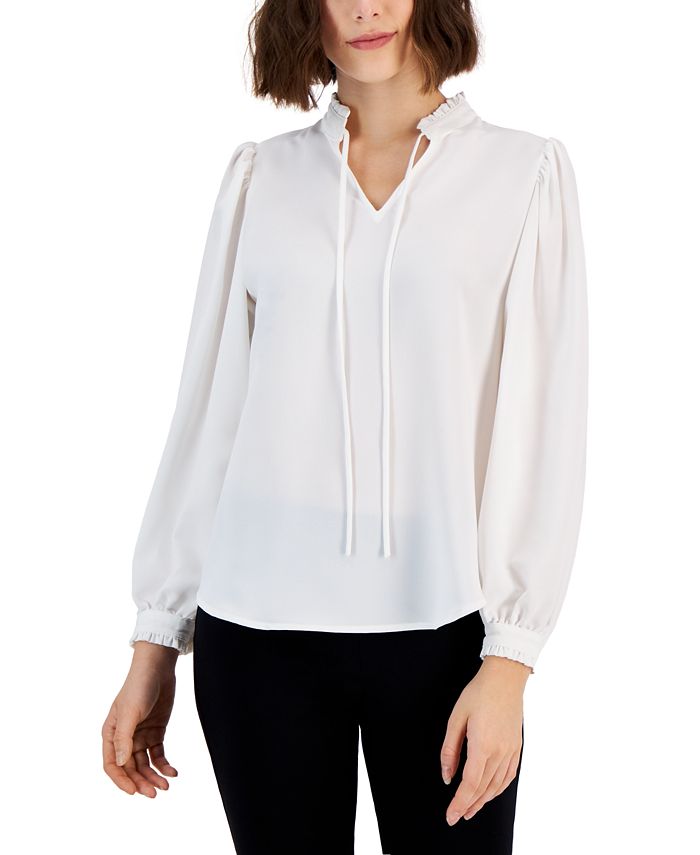 Alfani Women's Ruffled Tie-Neck Solid-Color Blouse, Created for Macy's ...
