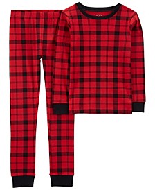 Big Kids Plaid Snug Fit Pajama, 2 Piece Set