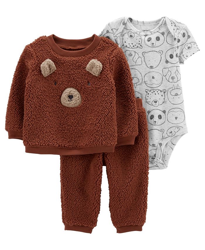 Carter's Baby Boys Sherpa Bear Cardigan, Bodysuit, Pants, 3 Piece Set