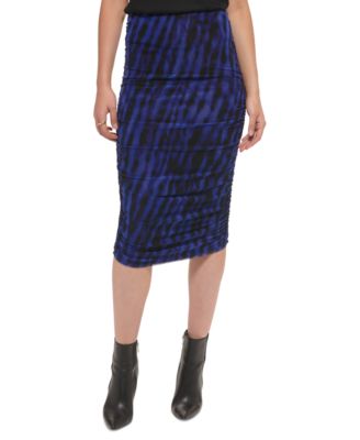 DKNY - Women's Printed Mesh Ruched Pull-On Midi Skirt