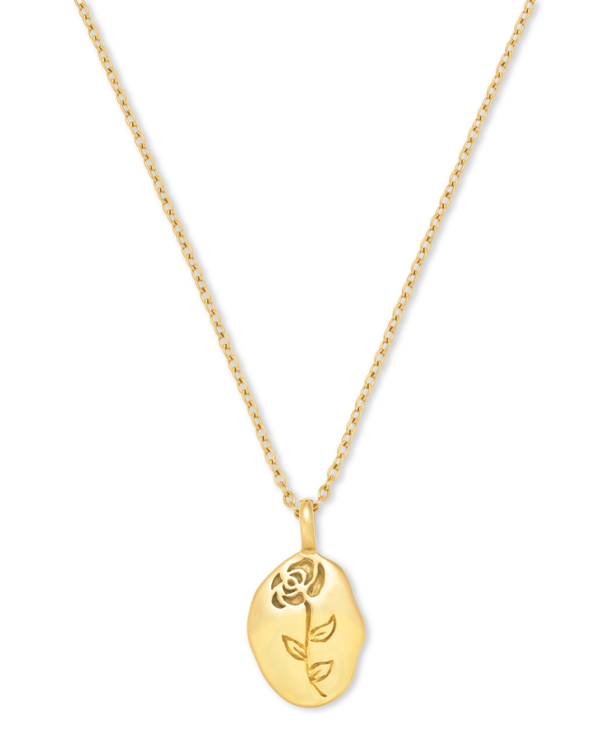 18k Gold-Plated Stainless Steel Flower-Etched Pendant Necklace, 20" + 2-1/2" extender - Gold